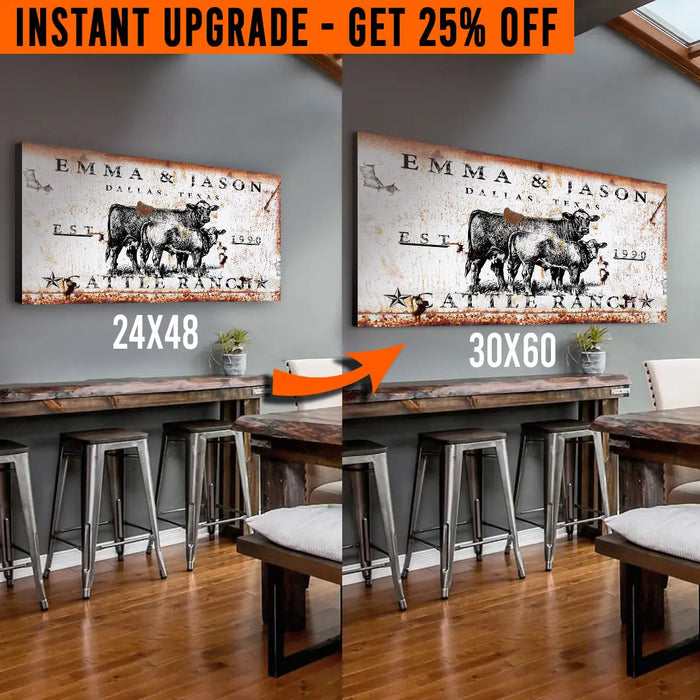 Upgrade Your 48x24 Inches 'Cattle Ranch' (Style 2) Canvas To 60x30 Inches by Tailored Canvases
