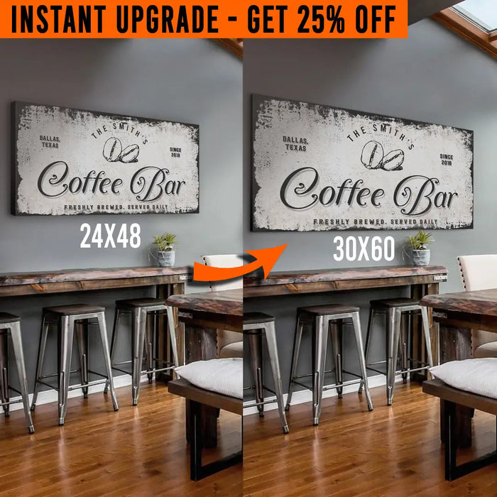 Upgrade Your 48x24 Inches 'Coffee Bar' (Style 2) Canvas To 60x30 Inches by Tailored Canvases