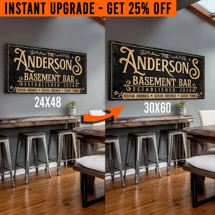 Upgrade Your 48x24 Inches 'Custom Basement Bar' (Style 1) Canvas To 60x30 Inches by Tailored Canvases