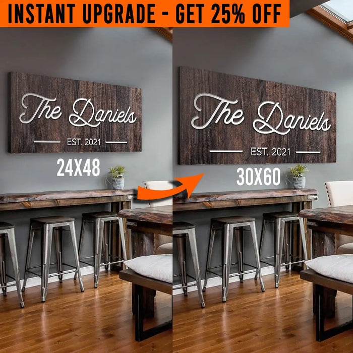 Upgrade Your 48x24 Inches 'Family Name' (Style 1) Canvas To 60x30 Inches by Tailored Canvases