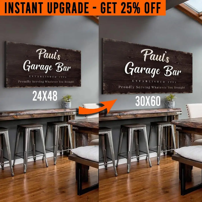 Upgrade Your 48x24 Inches 'Garage Bar' (Style 2) Canvas To 60x30 Inches by Tailored Canvases