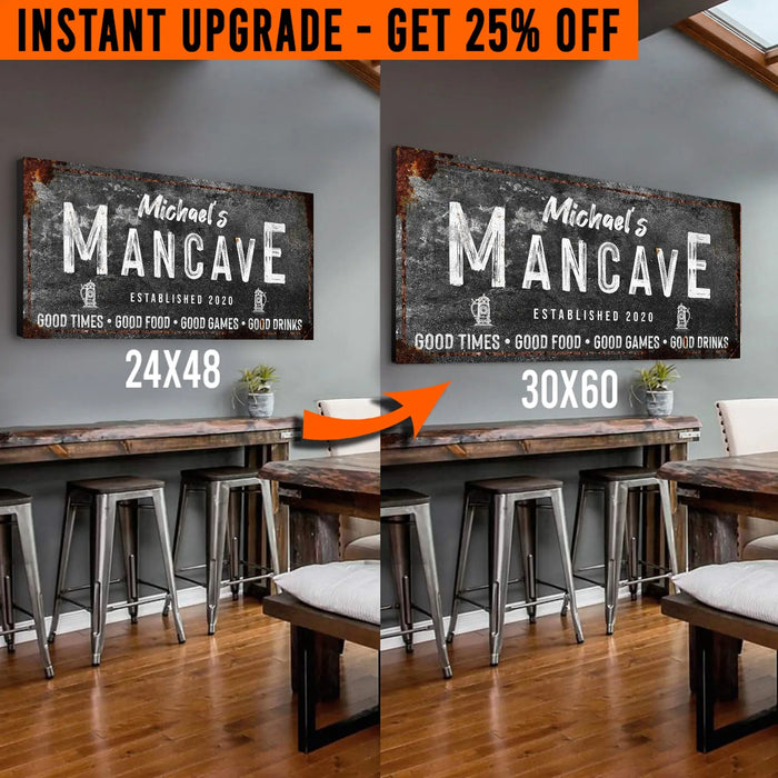 Upgrade Your 48x24 Inches 'Good Times Man Cave Sign' (Style 3) Canvas To 60x30 Inches by Tailored Canvases