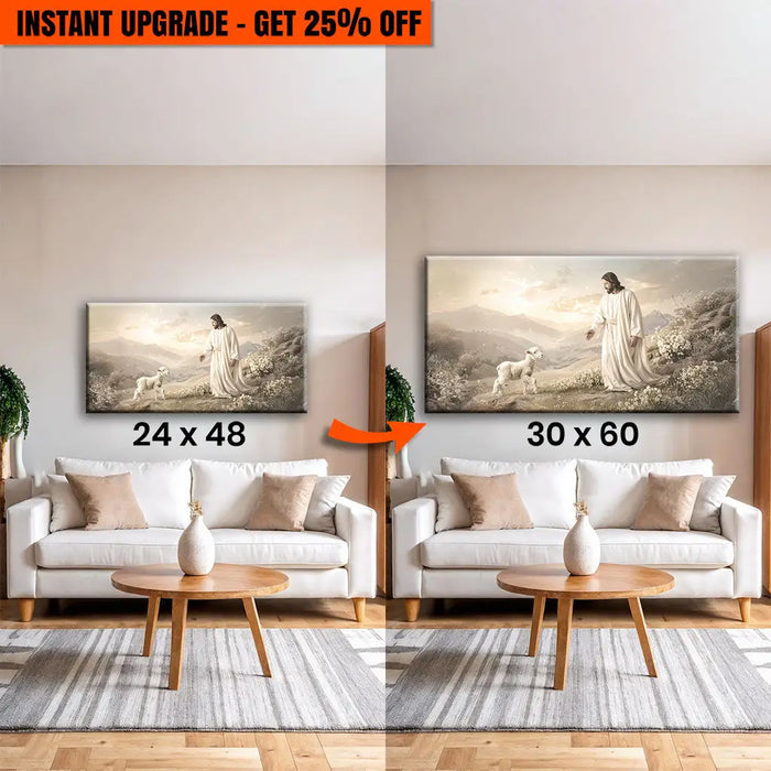 Upgrade Your 48x24 Inches 'Jesus Protects The Lamb From Wolves Faith Wall Art X' Canvas To 60x30 Inches by Tailored Canvases