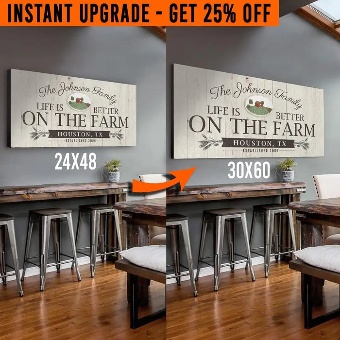 Upgrade Your 48x24 Inches 'Life is Better on the farm' (Style 1) Canvas To 60x30 Inches by Tailored Canvases