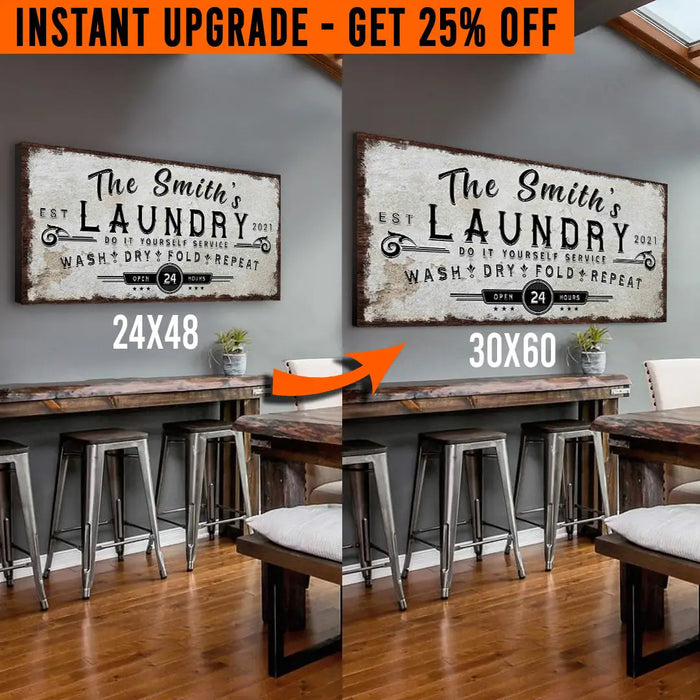 Upgrade Your 48x24 Inches 'Personalized Laundry Room' (Style 2) Canvas To 60x30 Inches by Tailored Canvases