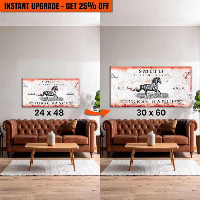 Upgrade Your 48x24 Inches 'Rustic Horse Ranch Sign' Canvas To 60x30 Inches Canvas by Tailored Canvases