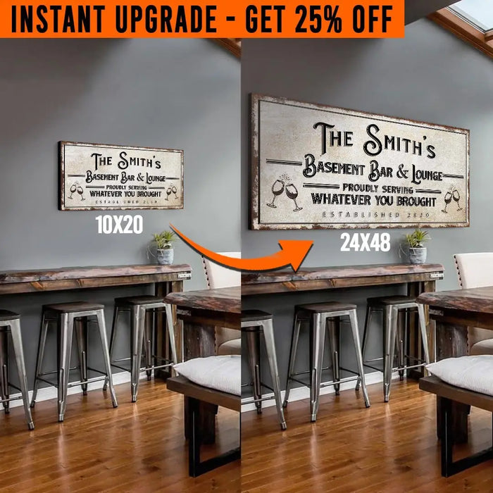Upgrade Your 'Basement Bar and Lounge' (Style 1) Canvas To 24x48 Inches by Tailored Canvases