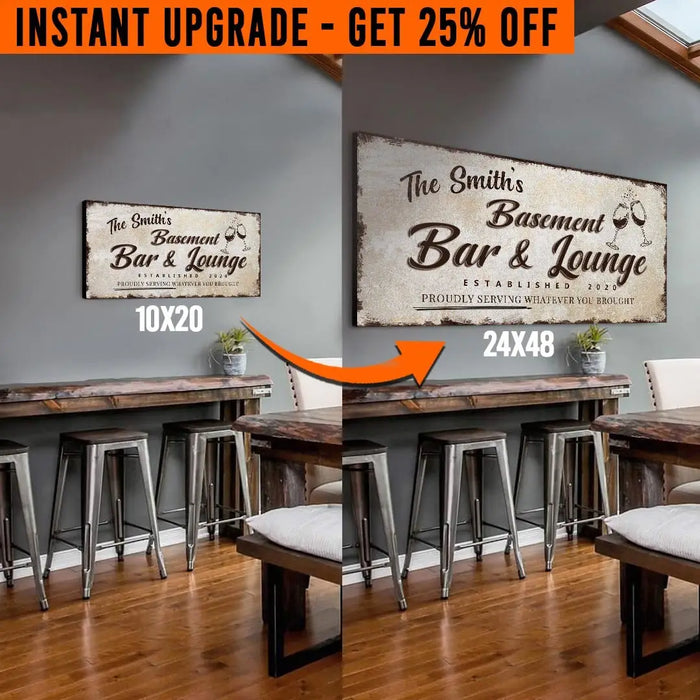Upgrade Your 'Basement Bar and Lounge' (Style 2) Canvas To 24x48 Inches by Tailored Canvases