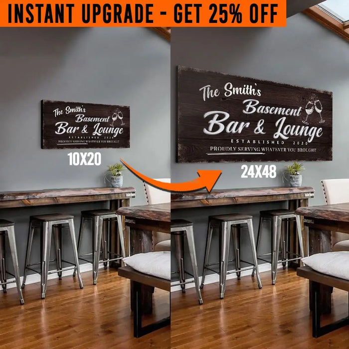 Upgrade Your 'Basement Bar and Lounge' (Style 3) Canvas To 24x48 Inches by Tailored Canvases