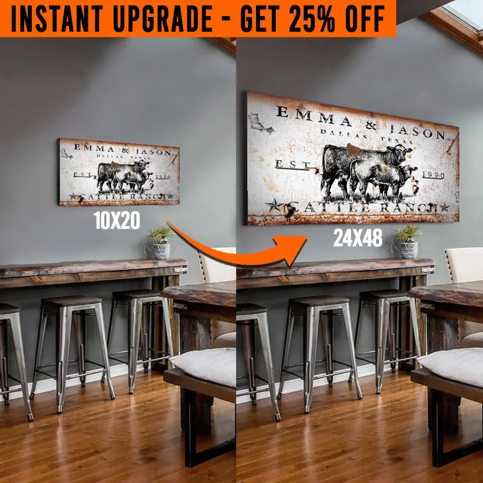 Upgrade Your 'Cattle Ranch' (Style 2) Canvas To 24x48 Inches (Free Shipping) by Tailored Canvases