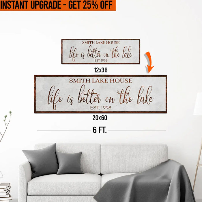 Upgrade Your 'Life Is Better On The Lake' (Style 2) Canvas To 20x60 Inches by Tailored Canvases