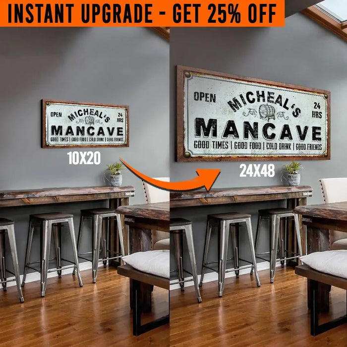 Upgrade Your 'Man Cave' (Style 1) Canvas To 24x48 Inches by Tailored Canvases