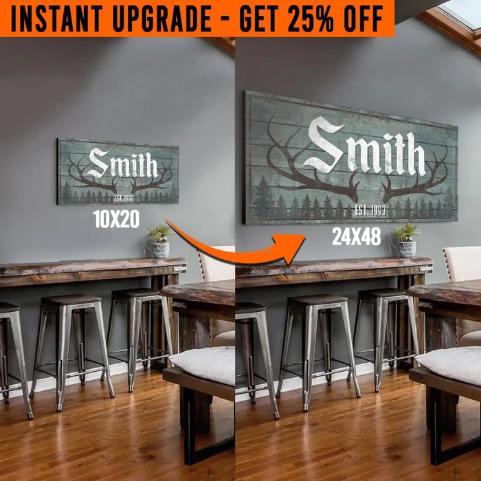 Upgrade Your 'Rustic Family Antler' (Style 2) Canvas To 24x48 Inches by Tailored Canvases