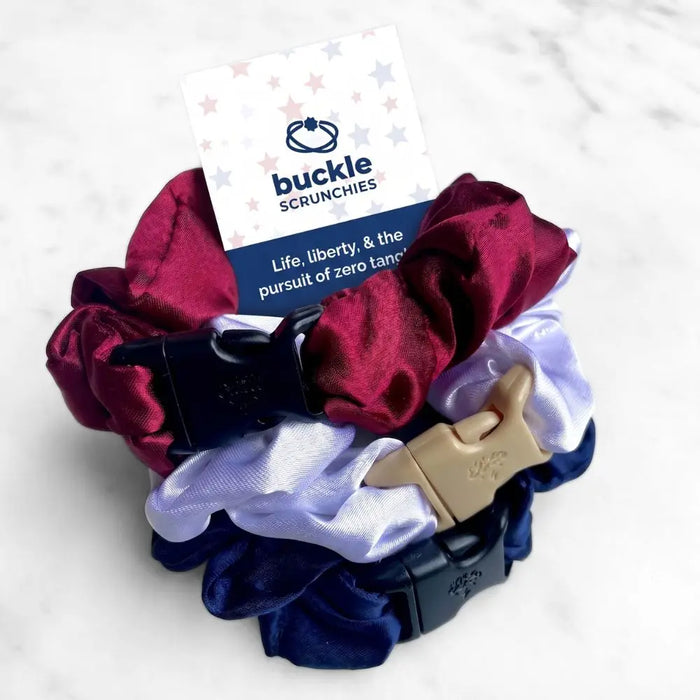 USA Patriotic Red White Blue - 3-Pack Buckle Scrunchies Bundle - No Snagging, No Tangles by Buckle Scrunchies by RE.STATEMENT
