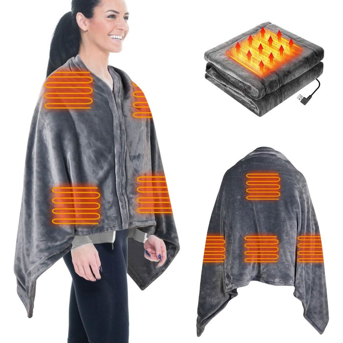 USB Heated Blanket Poncho Shawl Wrap Throw with Zipper Washable by DailySale