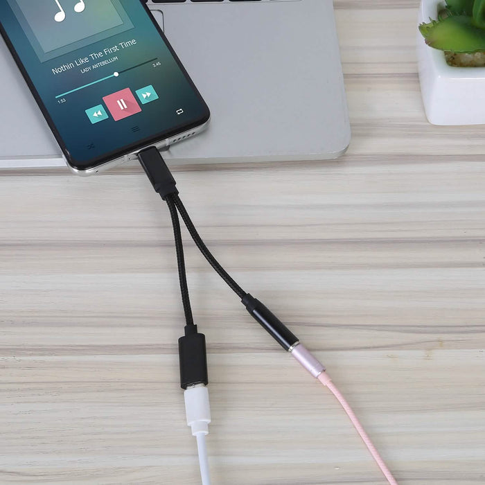 USB Type-C to 3.5mm Aux Audio Charging Adapter Braided Headphone Jack Splitter Cable by DailySale
