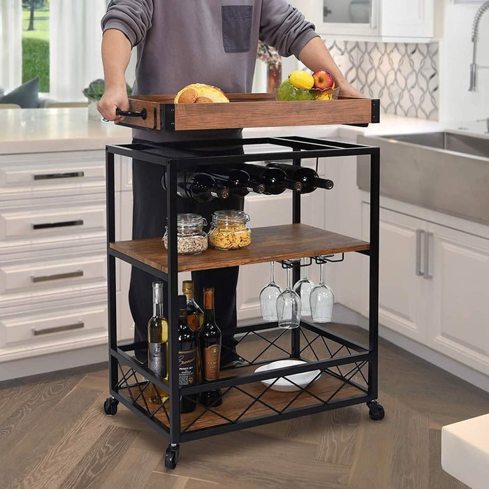 Usinso Industrial Rolling Bar Cart with 3 Tier Storage Shelves by DailySale