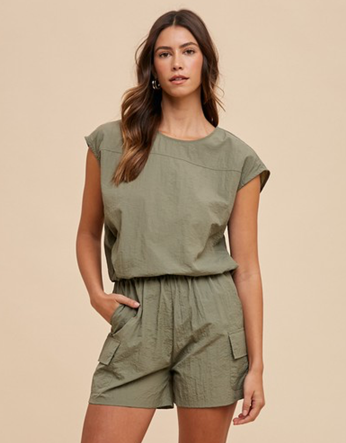 Utility Sportive Top & Cargo Shorts Set - Olive by Boutique 23
