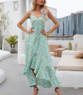 V Neck Button Down Dress - Blue-Green by Boutique 23
