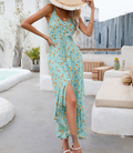 V Neck Button Down Dress - Blue-Green by Boutique 23