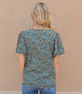 V Neck Print Short Sleeve Top - Kelly Green by Boutique 23