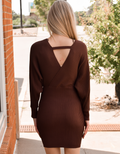 V Neck Sweater Dress - Brown by Boutique 23
