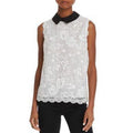 Aqua Chic White Lace Macrame Collared Top, Size Medium by Vanessa Jane
