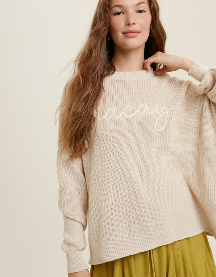 Vacay Handstitched Sweater - Natural by Boutique 23