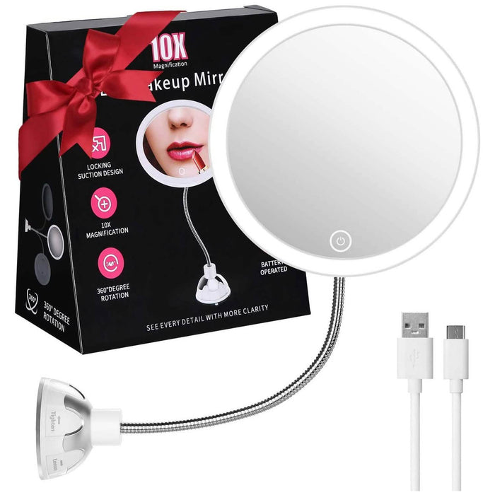 Vanity Mirror 10-Times Magnifying LED Lighted Make-up Swivel Suction Cup Compact Folding by DailySale