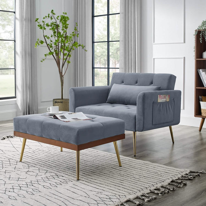 Velvet Recliner Sofa Chair with Adjustable Backrest and 2 Side Pocket by DailySale