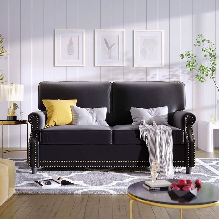 Velvet Roll Up Arm Chair Loveseat with Nail Head by DailySale