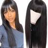 Victoria Spotlight Straight Human Hair Wigs With Bangs 130%-Natural Black
