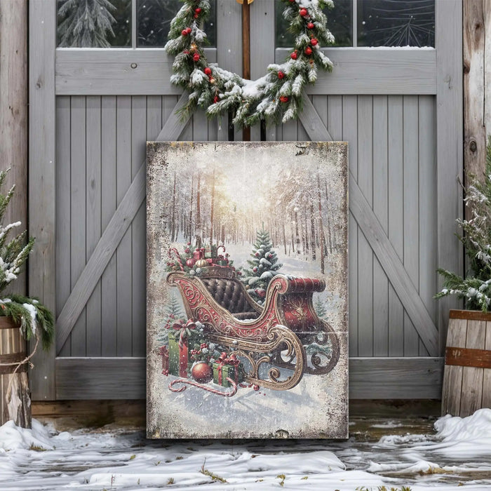 Vintage Christmas Sleigh Sled Wall Art by Tailored Canvases