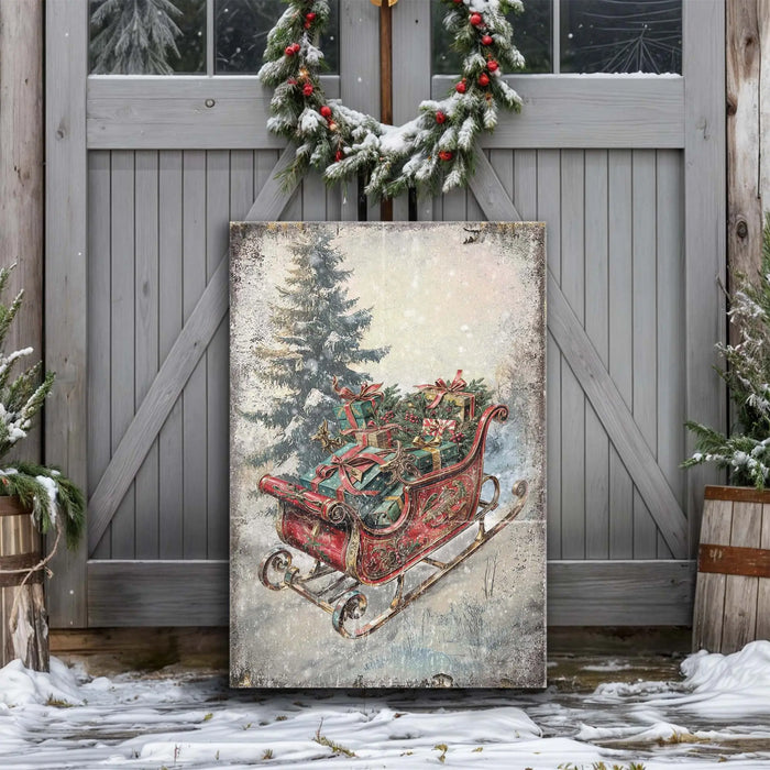Vintage Christmas Sleigh Sled Wall Art II by Tailored Canvases