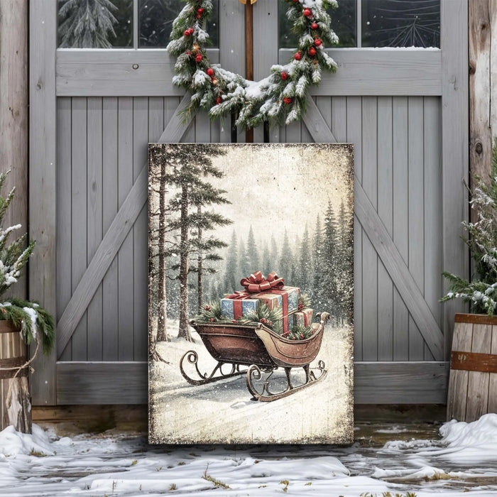 Vintage Christmas Sleigh Sled Wall Art III by Tailored Canvases