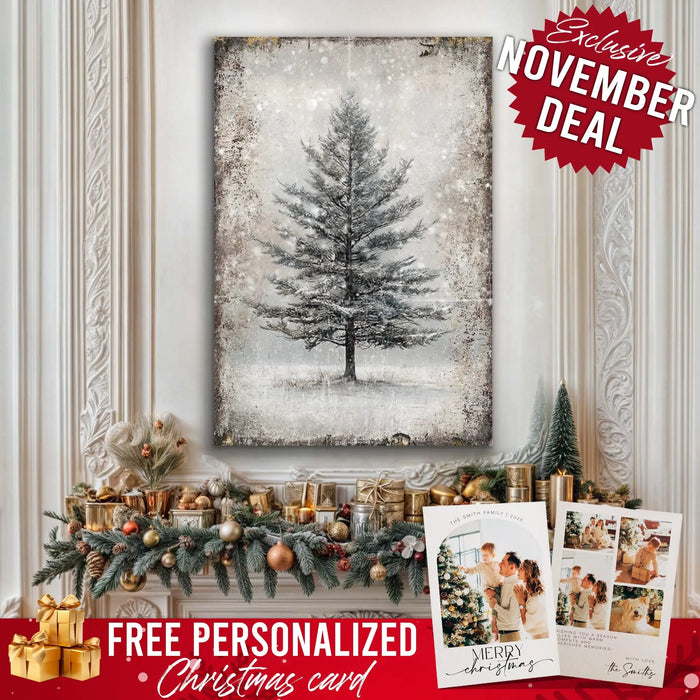 Vintage Christmas Tree Wall Art with Free Personalized Christmas Card by Tailored Canvases