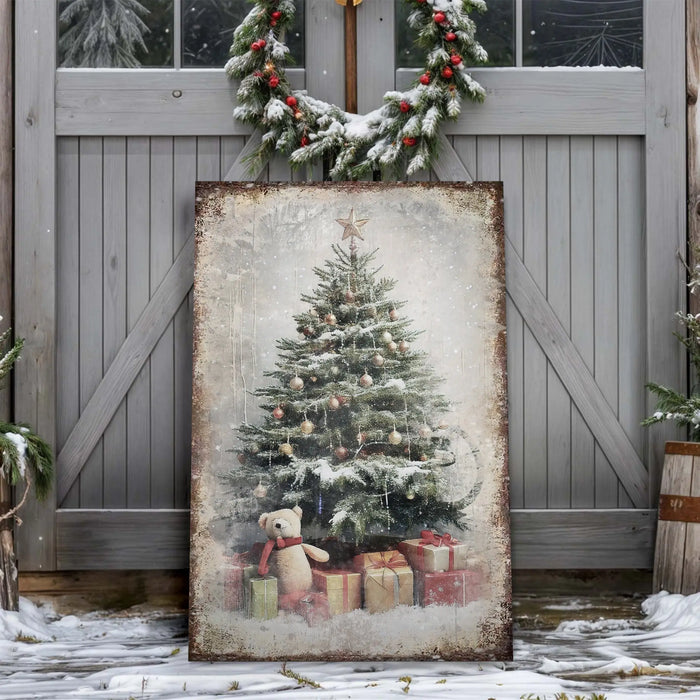 Vintage Christmas Tree With Gifts Wall Art II by Tailored Canvases