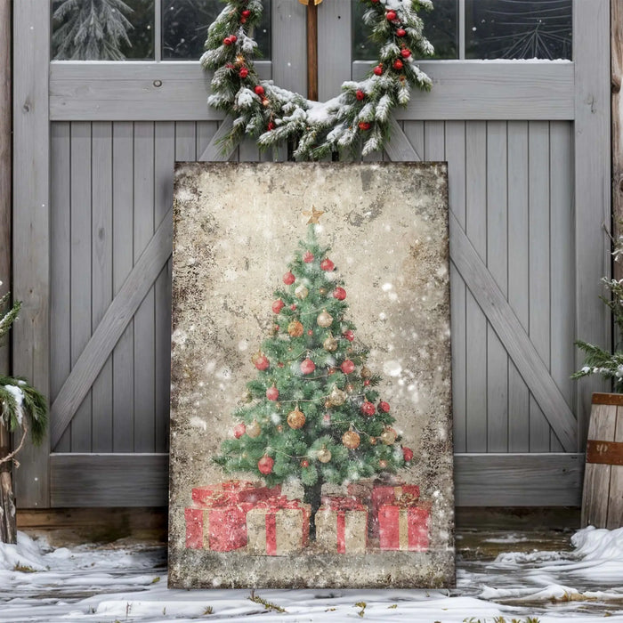 Vintage Christmas Tree With Gifts Wall Art III by Tailored Canvases