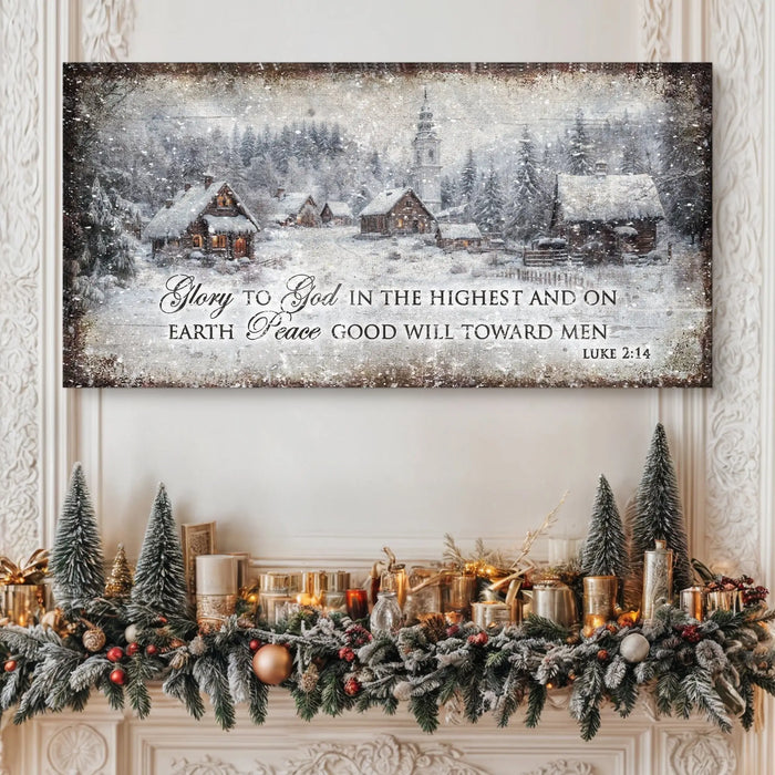 Vintage Christmas Village Luke 2:14 Scripture Sign by Tailored Canvases