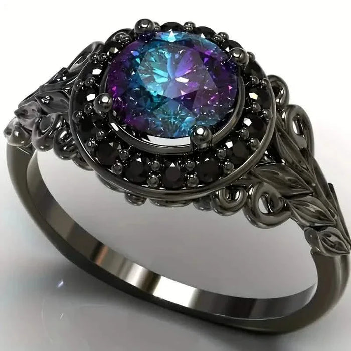 Vintage Gothic Style Synthetic Rainbow Stone Ring with Imitation Black Zirconia by DailySale