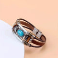 Vintage Style Green Turquoise Beaded PU Leather Stainless Steel Buckle Bracelet by DailySale