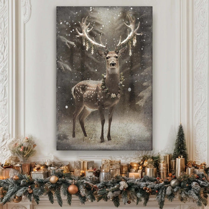 Vintage Winter Deer Christmas Wall Art by Tailored Canvases