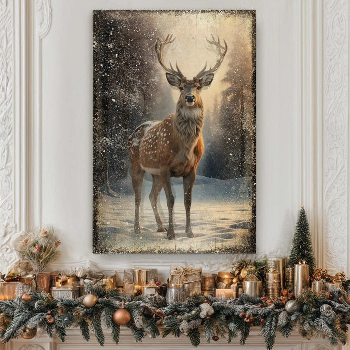 Vintage Winter Deer Christmas Wall Art IV by Tailored Canvases
