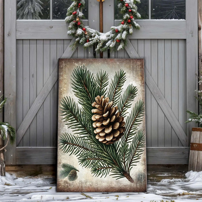 Vintage Winter Pine Cone Christmas Wall Art by Tailored Canvases
