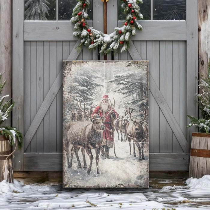 Vintage Woodland Santa Christmas Wall Art by Tailored Canvases