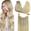 VIP BandX Halo Hair Extensions 100% Human Hair, Silky Straight 18 Inch, Invisible Wire with Clips