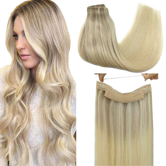 VIP BandX Halo Hair Extensions 100% Human Hair, Silky Straight 18 Inch, Invisible Wire with Clips