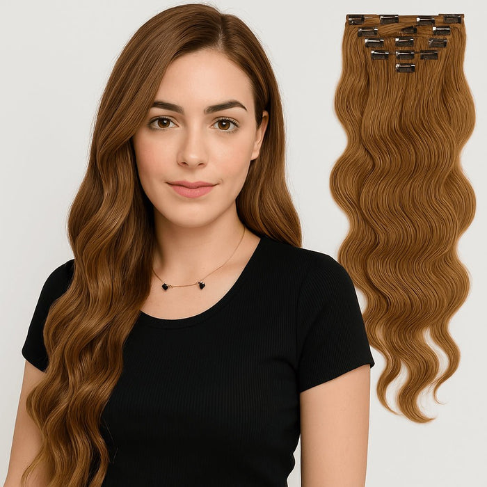 VIP ClipeX Clip-In Hair Extensions 100% Human Hair, Body Wave 24 Inch (170g) Full Head Set