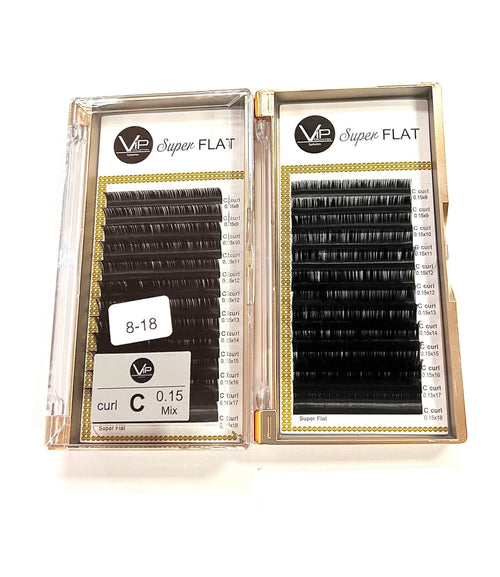 VIP Super Flat Lash Extensions 0.15 mm C Curl | 12-Line Tray