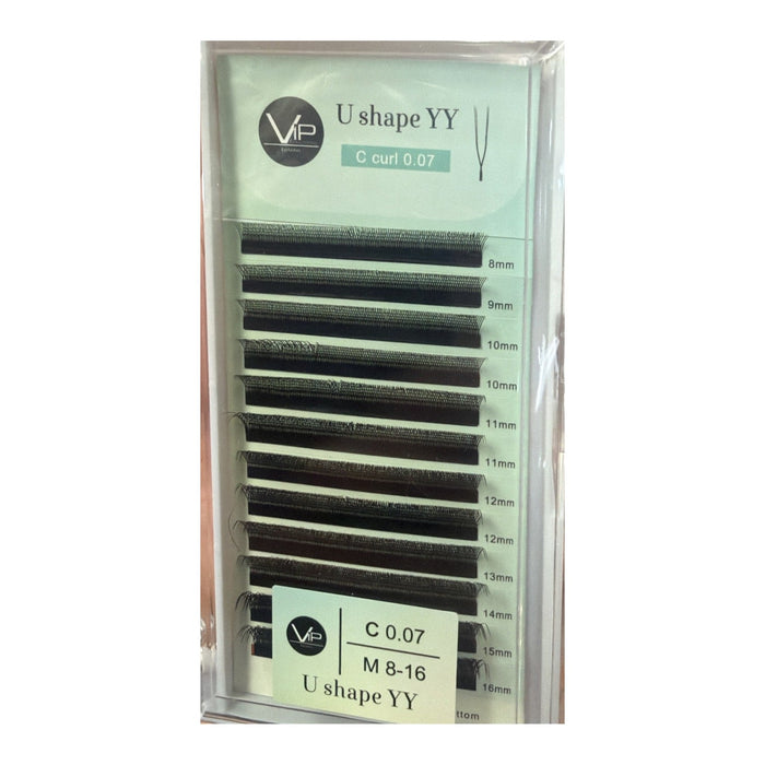 VIP Lashes U Shape Lash Extensions 0.07 mm, YY 3D 4D 5D 12-Line Mix, 8-16 mm